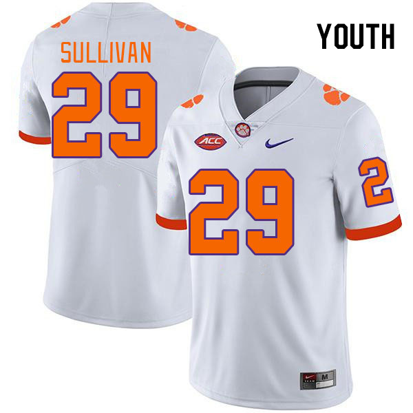 Youth #29 Davian Sullivan Clemson Tigers College Football Jerseys Stitched-White - Click Image to Close